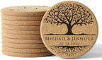 Personalized Cork Coasters - Custom Engraved Wedding Favor,Natural Round Drink Coasters, Bulk Guest Gifts, Bridal Shower,Party,Reception and Anniversary Gift Decor - Set of 25-300pcs by Handmade