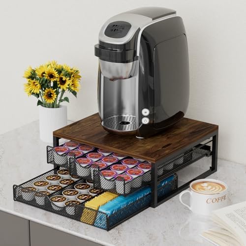 Coffee Pod Holder For Counter, 3 Pull-Out 72 K-Cup Holder Drawer, Wooden Cafe Pods Storage Organizer with Sliding Drawers for Coffee Station, Home, Kitchen, Office, Dorm (Antique Finish) - Image 2