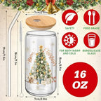 Teenyyou 12 Set of Glasses with Bamboo Lid and Glass Straw 16 oz(Christmas tree) - Image 3