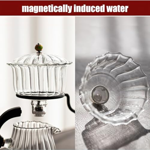 Lazy Kungfu Magnetic Tea Pot, Semi Automatic Glass Teapot, Lazy Kungfu Drip Teapot, Magnetic Attraction Water Rotating Cover Bowl Suitable for Home/Office Reception Tea Set - Image 3