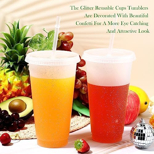 Roshtia 24 Pack Clear Plastic Tumblers with Lid and Straw, 24 Oz - Image 4