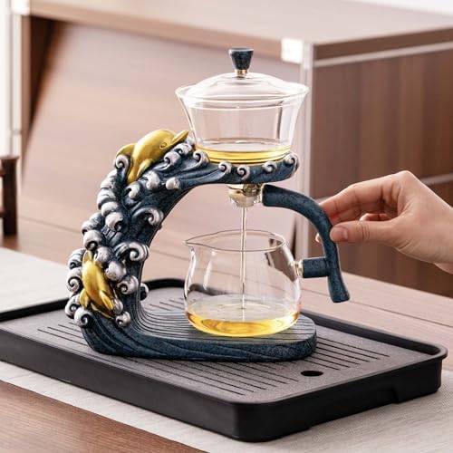 Zurucily Glass Teapot Set with Infuser Semi Automatic Tea Set Magic Teapot (Dolphins) by zurucily