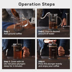 French Press Coffee Maker Stainless Steel Cold Brew Heat Resistant Glass Coffee & Tea Maker with 2 Filter (1000ml/34oz) - Image 7