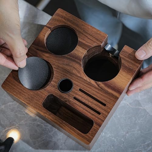 58mm Rocket Accessories Kit – E61 Bottomless Portafilter, Espresso Tamper, Distributor, Tamping Station, Puck Screen & Funnel Premium Walnut Espresso Tools Barista Kit - Image 5
