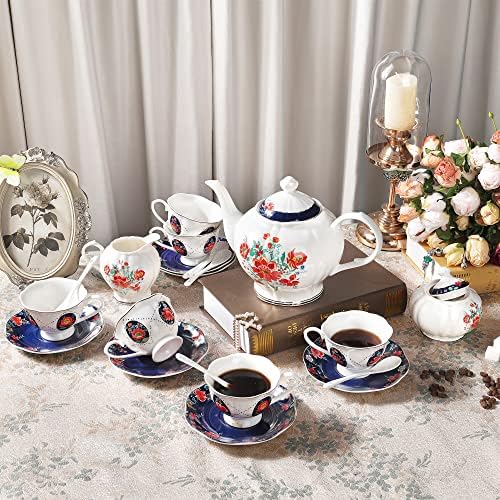 fanquare 21 Piece Old Victorian Porcelain Tea Set for 6, Royal British Floral Tea Cup Set for Women, Wedding Tea Party Set for Adults - Image 5
