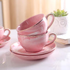 Ceramic Espresso Cups Set with Saucers and Metal Stand, 4 oz Porcelain Stackable Cappuccino Cups Teacup For Tea, Espresso, Latte, Coffee, Cafe Mocha (Pink - Image 3