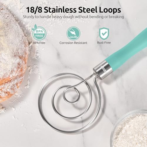 U-Taste 18/8 Stainless Steel 3.35in Medium Fine Mesh Strainer and 12.6in Stainless Steel Danish Dough Whisk (Aqua Sky) - Image 7