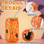 Vesici 4 PCS Halloween Icon Glass Cups, Ghost Pumpkin Cat Witch Hat 16oz - Image 3