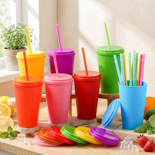 Honeydak 30 Pack Plastic Tumblers with Lids and Straws Bulk, Bright Color - Image 2