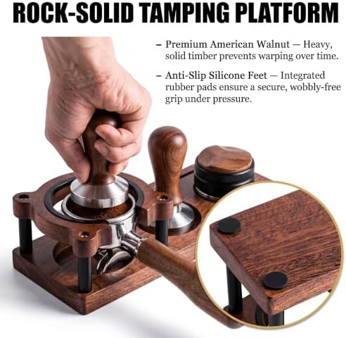 Espresso Tamping Station - Adjustable Portafilter Holder & Tamper Stand, Premium Wooden Coffee Organizer with Silicone Protection, Professional Barista Accessories for Home Cafe - Image 5