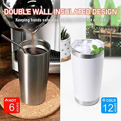 COMOOO 20oz Tumbler with Straw Stainless Steel Insulated Coffee Tumbler Cups Double Wall Vacuum Travel Coffee Mug with Splash Proof Sliding Lid for Hot Cold Drinks (Mix Color,4 Pack) - Image 4