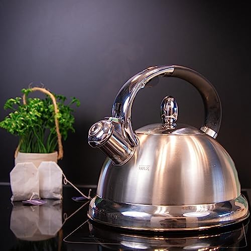 Cilio Stainless Steel Tea Kettle - 2.9 Qt, Silver - Whistling Hot Water Kettle for Stovetop & Induction - Gooseneck Spout & Stay-Cool Handle - Image 2
