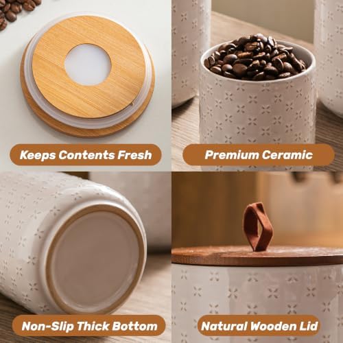 Mowtanco Embossed Ceramic Canister Set with Airtight Bamboo Lid - Image 3