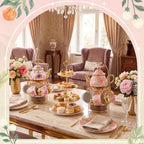 Zhehao 40 Pcs Porcelain Tea Set for Adult, with Metal Holder, Luxe - Image 4