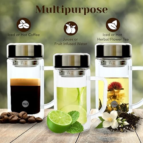 Amruta 13oz/380ml Glass Infuser Bottle Tea Tumbler w/Handle, Double-Walled Borosilicate Glass for Loose Leaf Tea & Coffee,304 Stainless Steel Lid & Strainer, Heat Resistant & Leak-Proof - Image 4