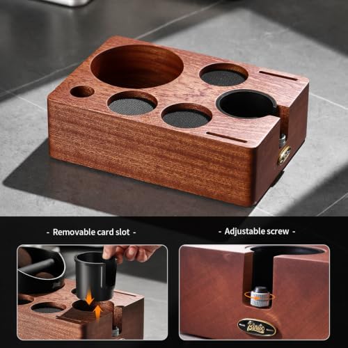 Bincoo Walnut Espresso Tamping Station with Knock Box - 2-in-1 Wooden Coffee Organizer for 51mm, 53mm, 54mm, 58mm Portafilter - Tamper Holder & Catch Bin for Home Barista - Image 2