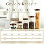 Glass Jars with Airtight Wood Lids - Small Large Kitchen Pantry Storage Containers, Canisters for Spaghetti, Noodles, Pasta, Ground Coffee, Sugar, Cereal, Spice, Salt, Salad, Matcha, Set of 5 - Image 2