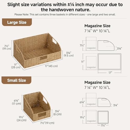 StorageWorks Paper Rope Shelf Basket, Pantry Storage Basket, Natural, 3Pack - Image 2