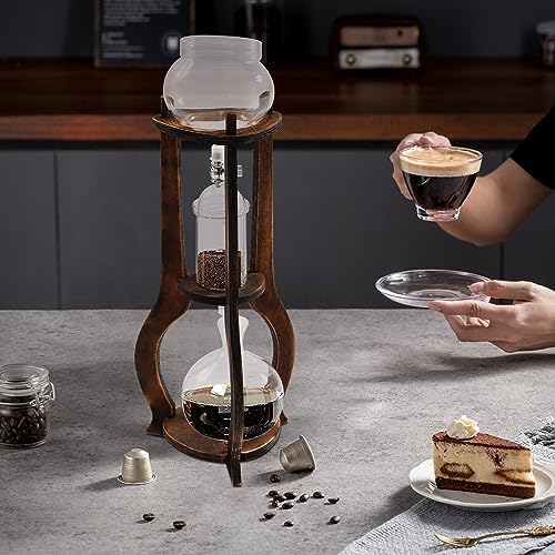 Cold Brew Drip Coffee Maker, 600ml/20.29oz Capacity 6-8 cup Iced Coffee Cold Brew Drip Tower Coffee Maker Ice Coffee Machine, for Home Office Coffee Shop, Brown by YINZINR