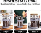 uxcell Airtight Glass Canister with Bamboo Lid & Spoon, Glass Coffee Bean Storage Container 1200ml/40oz Kitchen Pantry Sealed Freshness for Grounds Tea Cereal Sugar, Purple - Image 7