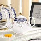 fanquare 21-Piece Blue Lace and Roses Bone China Tea Sets for Adults - Image 2