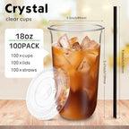 Ziliny 100 Sets 18 oz Clear Plastic Iced Coffee Cups with Lids and Straws - Image 3