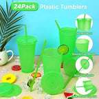 24 Pack Plastic Tumblers With Lids and Straws, Reusable Colorful Cups for Parties, Birthdays, Iced Coffee, Travel Mug, Cold Drinks (24 oz, Green) - Image 3