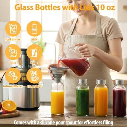 Sursip 10 oz Glass Juice Bottles, 10 Pack, Leakproof Stainless Lids - Image 6