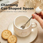 6 oz Ceramic Espresso Cups Set of 2 with Saucers, Cat Coffee Cups with Gold Rim and Gift Box for Cappuccino and Coffee, White - Image 4