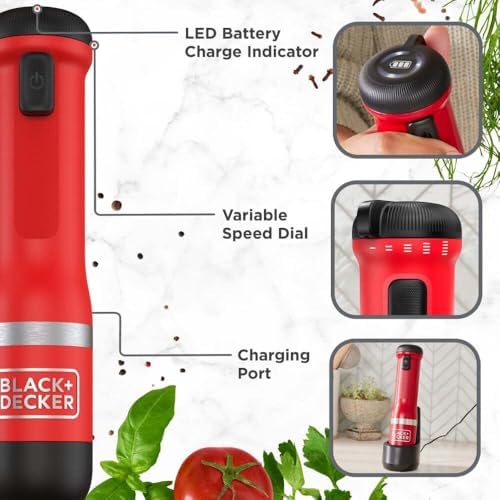 BLACK+DECKER Kitchen Wand Cordless Immersion Blender, 3 in 1 Multi Tool Set, Hand Blender with Charging Dock, Whisk and Milk Frother, Red (BCKM1013KS06) - Image 5