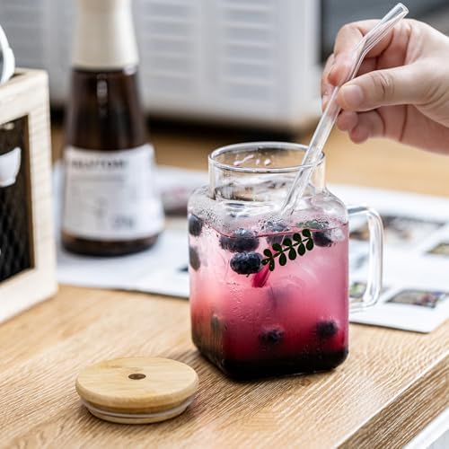 20oz Glass Tumblers with Handle, Glass Cup with Bamboo Lid and Straw, Clear Glass Mugs, Reusable Iced Coffee Cups for Iced Coffee, Tea, Smoothie, Juice, Cocktails (4PCS) - Image 7