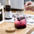 20oz Glass Tumblers with Handle, Glass Cup with Bamboo Lid and Straw, Clear Glass Mugs, Reusable Iced Coffee Cups for Iced Coffee, Tea, Smoothie, Juice, Cocktails (4PCS) - Image 7