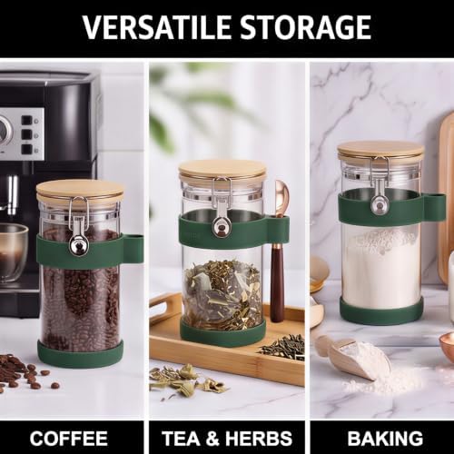 uxcell Airtight Glass Canister with Bamboo Lid & Spoon, Glass Coffee Bean Storage Container 1200ml/40oz Kitchen Pantry Sealed Freshness for Grounds Tea Cereal Sugar, Green - Image 5
