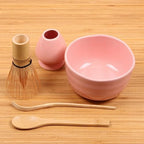 BambooMN Matcha Bowl Set (Includes Bowl, Rest, Tea Whisk, Chasaku & Tea Spoon) 1 Set Pink - Image 3