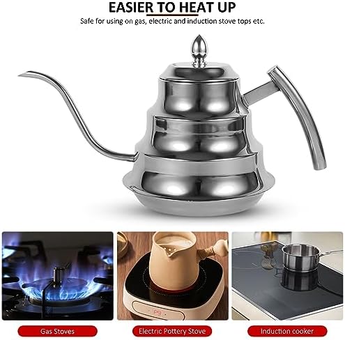 Pour Over Coffee Kettle, Premium Stainless Steel Gooseneck Tea Kettle for Drip Coffee, French Press and Tea (Silver) - Image 3