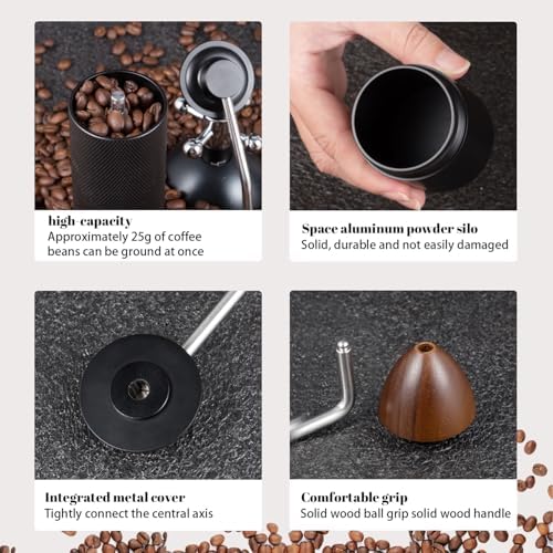 Manual Coffee Grinder Capacity 25 Grams, Stainless Steel Burrs - Wooden Handle, Burr Coffee Grinder for Home, Office, Camping, Hiking (Grey) - Image 3