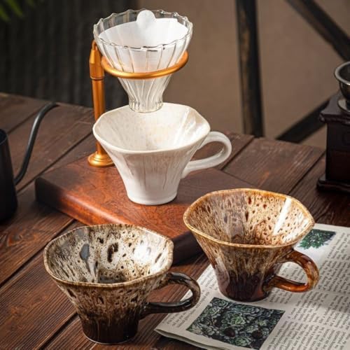 10oz Ceramic Dripper Mug Camping Reactive Glaze Scalloped Rim - Image 3