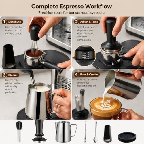 Espresso Tamper Set 51mm/53mm/58mm for BLACK+DECKER BXCO1200E 2019–2026, Adjustable Calibrated Coffee Tamper & Distributor Kit, Barista Accessories for Espresso Machine,A 51mm Espresso Set - Image 6