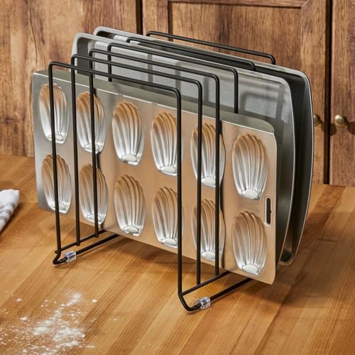mDesign Large Metal Wire Organizer Rack for Kitchen Cabinet, Pantry, Shelves - Holder with 8 Slots for Baking Sheets, Skillets, Frying Pans, Pots, Lids, Cutting Boards, and Appliances - Black - Image 2