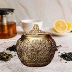 Pure Copper Tea Jar, Vintage Chinese Style Tea Tin Canister with Lid, Traditional Embossed Storage Container for Loose Leaf Tea, Coffee, Candy, Spices - Image 2