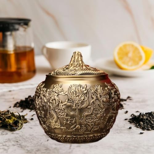Pure Copper Tea Jar, Vintage Chinese Style Tea Tin Canister with Lid, Traditional Embossed Storage Container for Loose Leaf Tea, Coffee, Candy, Spices - Image 2