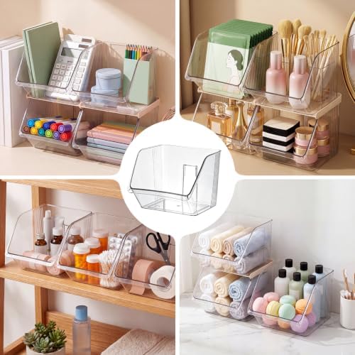 12 Pcs Stackable Plastic Storage Bins, Open Front, Clear - Image 5