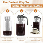 Cold Brew Coffee Maker, 64 oz Mason Jar Pitcher with Stainless Steel Filter, Pour Spout Handle Lid, Airtight & Leak-Proof for Iced Coffee,Tea & Lemonade -2pack - Image 5