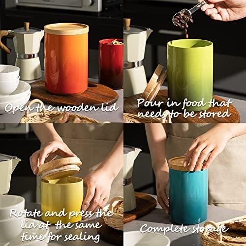 Sweejar Ceramic Food Storage Jar, Stackable Kitchen Canisters, Containers with Airtight Seal Wooden Lid for Serving Coffee Bean, Flour, Tea, Cookies, Spice and More - 58 Fl Oz (Gradient Purple) - Image 4