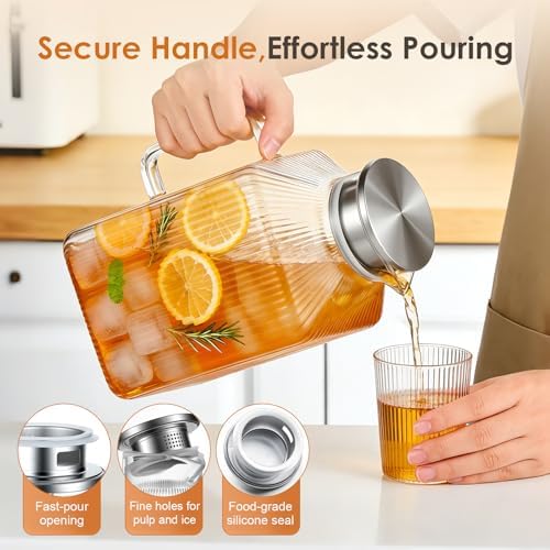 1 Gallon Thickened Square Glass Pitcher with Lid, Spout and Handle - Image 3
