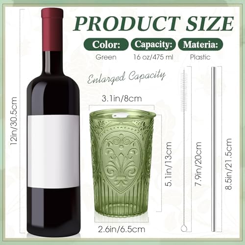 Wiwiqing 12 Set 16oz Vintage Tumbler with Lid and Straw Bulk, Green - Image 2