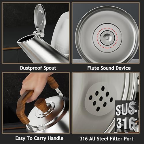 316 Stainless Steel Whistling Water Kettle for Stove Top, Large Capacity Tea Kettle with Handle, Hot Water Fast to Boil Tea Pot, Classic Kitchen Stovetop Kettle(4L/4.2 Quarts, Glossy) - Image 6