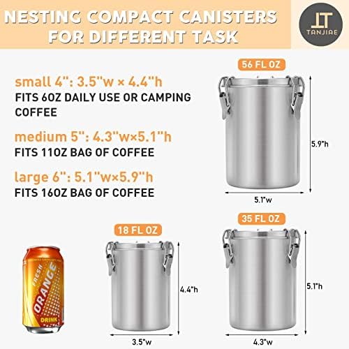 Tanjiae Stainless Steel Airtight Canister Sets for Small Kitchen | Compact High Quality Metal Food Storage Containers with Lids Sealed - Keep Flour, Sugar, Coffee, Tea Fresh for Months (18+35+56fl oz) - Image 2
