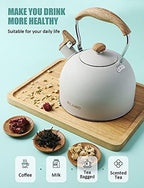 Tea Kettle, BELANKO 85 OZ / 2.5 Liter Whistling Tea Kettle Pots for Stove Top Food Grade Stainless Steel with Wood Pattern Folding Handle, Loud Whistle for Tea, Coffee, Milk - Milk White - Image 2