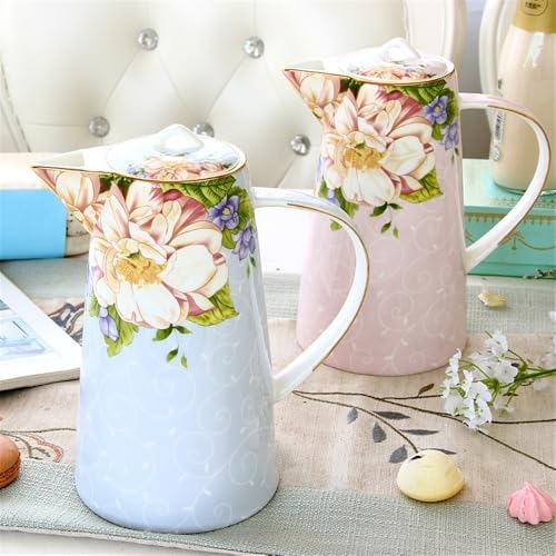 Water Pitcher 1200ML Water Pitcher with Lid and Handle Bone China Tea Kettle Vintage Water Jug Kitchen Cold Or Hot Beverages Coffee Juice Pot Water Jug(White) - Image 5